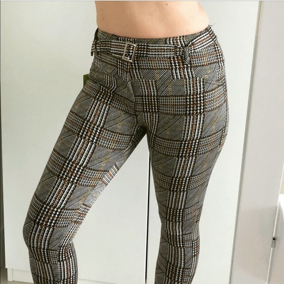 NWT belted high waisted plaid skinny pants - Picture 8 of 8